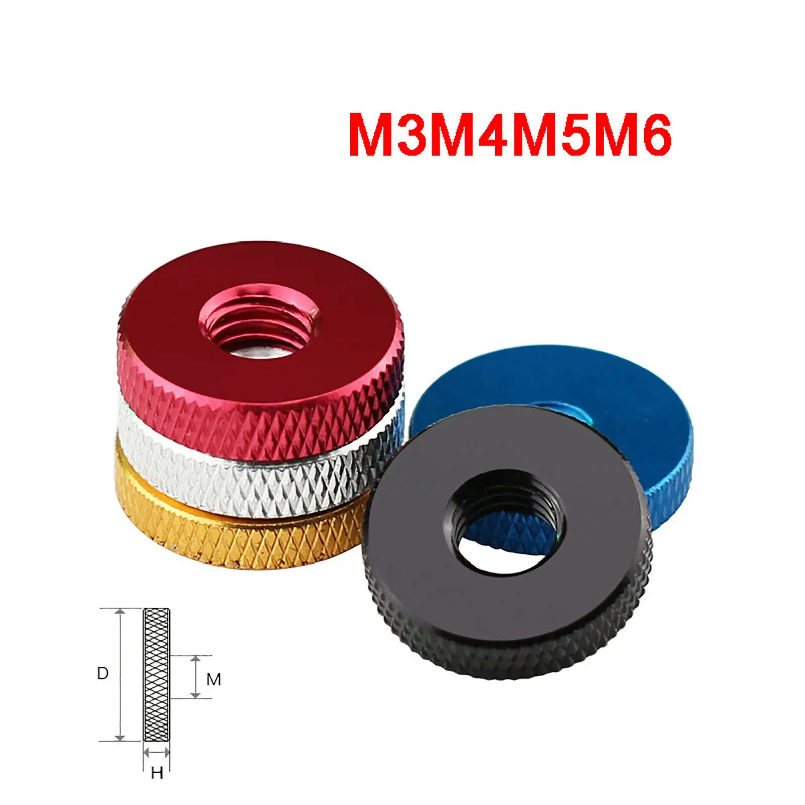 

1Pcs M3 M4 M5 M6 Aluminium Alloy Flat Knurled Thumb Nuts Hand Grip Knobs Thin Nut Through Hole