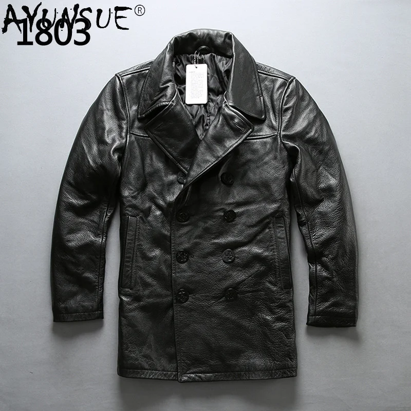 Leather Genuine Jacket Men Clothing 6XL Real Cowhide Leather Vintage Men\'s Windbreaker Thick Clothes Hommes Veste LXR922