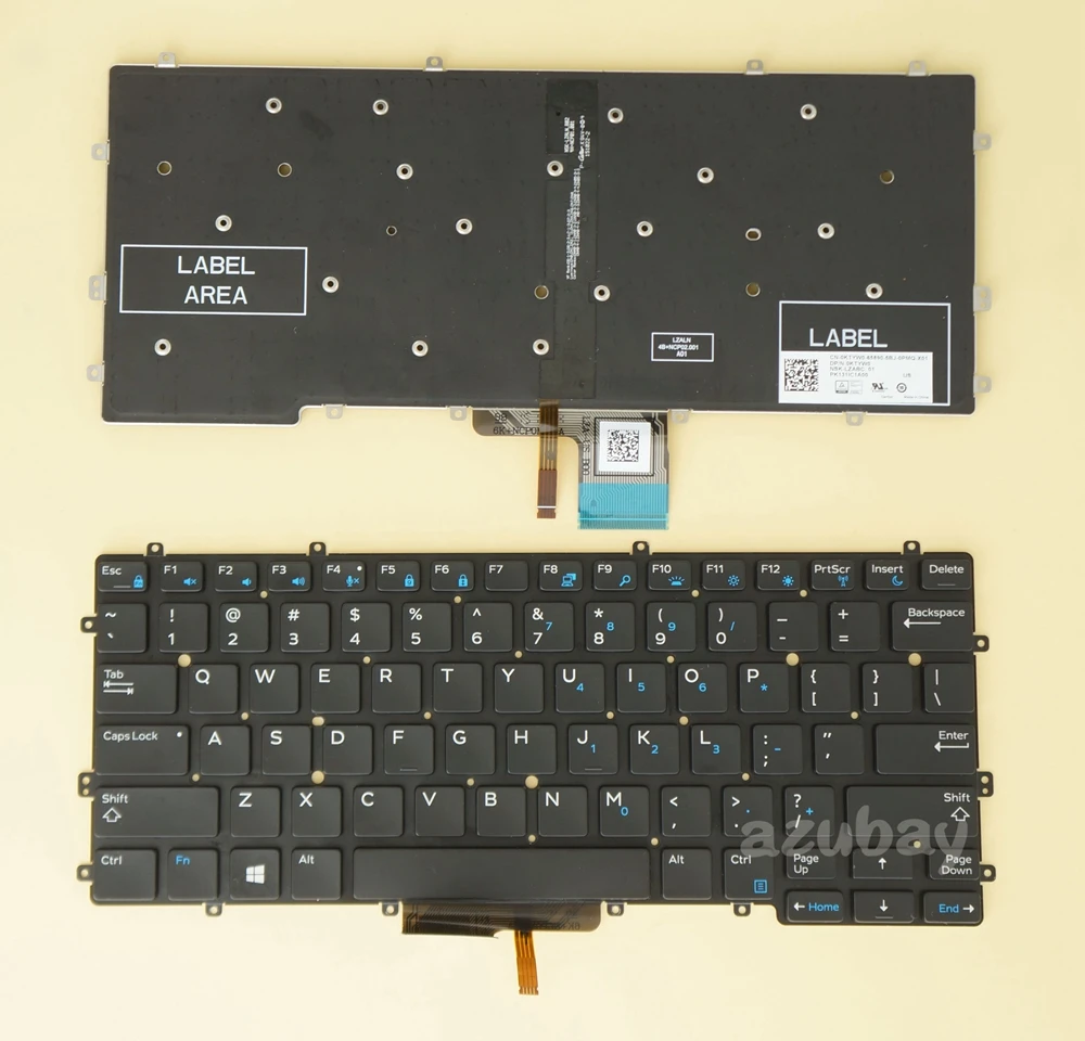 

US Keyboard For DELL Latitude 7370 0KTYW0 PK131IC1A00 NSK-LZABC 01, Backlit, Pulled Good Condition, with Horizontal Enter