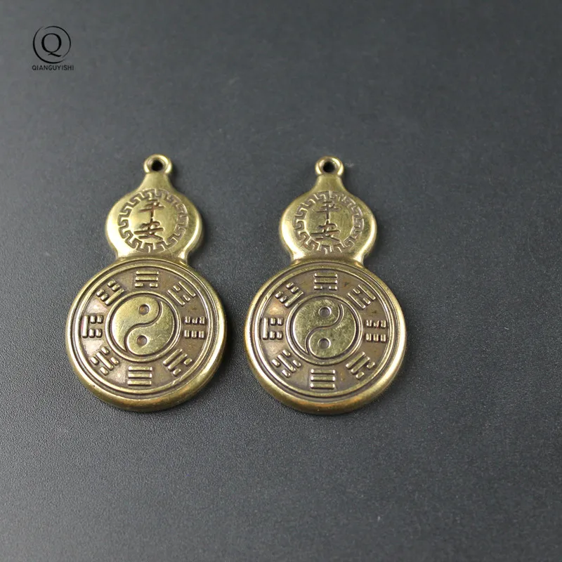 Brass Peace Gossip Gourd Tag Key Chain Pendant Chinese Sutra Car Key Chain Hanging Charm Jewelry Lucky Bodhisattva Keyring Gift