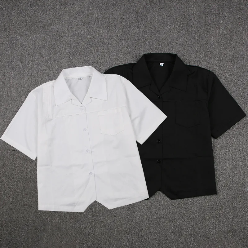 Japanischen Schule Kleid Tops Grundlegende JK Uniform Wies Kragen Vorne Halb Falten Hemd Weiß Schwarz Kurzarm Mädchen Student Shirt