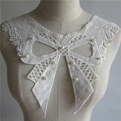 Tela de encaje hecha a mano con bordado de perlas ABS blancas, cuello DIY, ropa delgada, apliques de costura, borde, escote, YL107