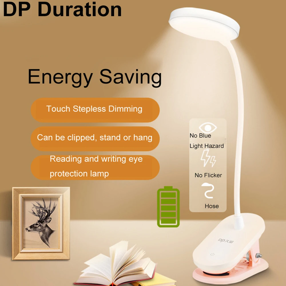 DP6061 Rechargeable Not Strobe Eye Protection Read Light Touch Dimming Clip Movable Night Light