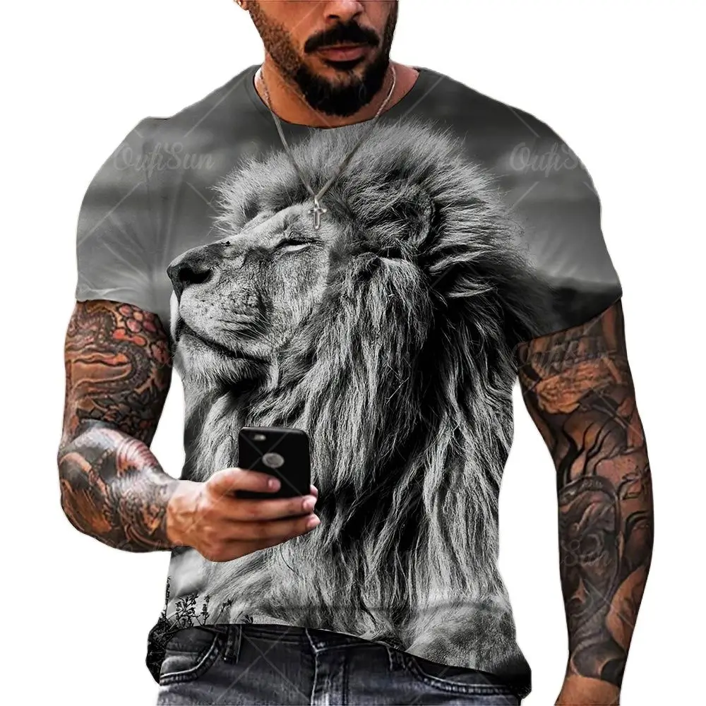 Men\'s T-shirt Fashion Summer 3D Print Top Classic Brewed Lion And Tiger Pattern Top Street Personality Extra Large Short Sleevev