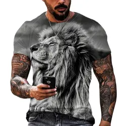 Men's T-shirt Fashion Summer 3D Print Top Classic Brewed Lion And Tiger Pattern Top Street Personality Extra Large Short Sleevev