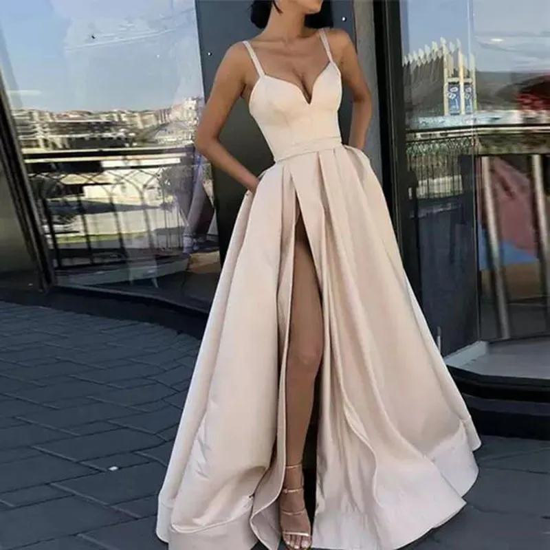 SKMY Solid Color Elegant Satin Wedding Dress Tube Top Suspenders Slit Thin Simplicity Banquet Floor-Length Bride Summer New 2024