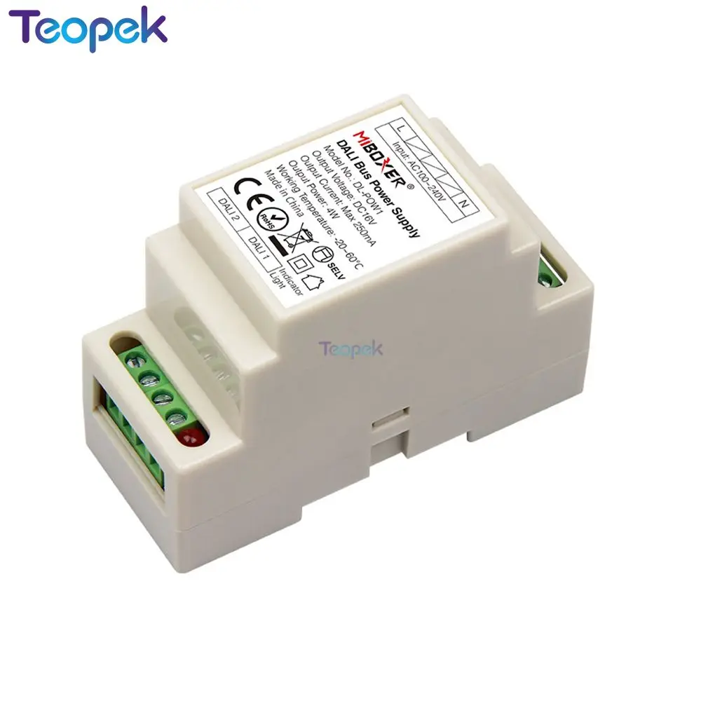 

Miboxer DL-POW1 DALI Bus Power Supply DIN Rail DC16V 4W Max250mA AC 110V 220V DALI RGB CCT Led Downlight Transformer