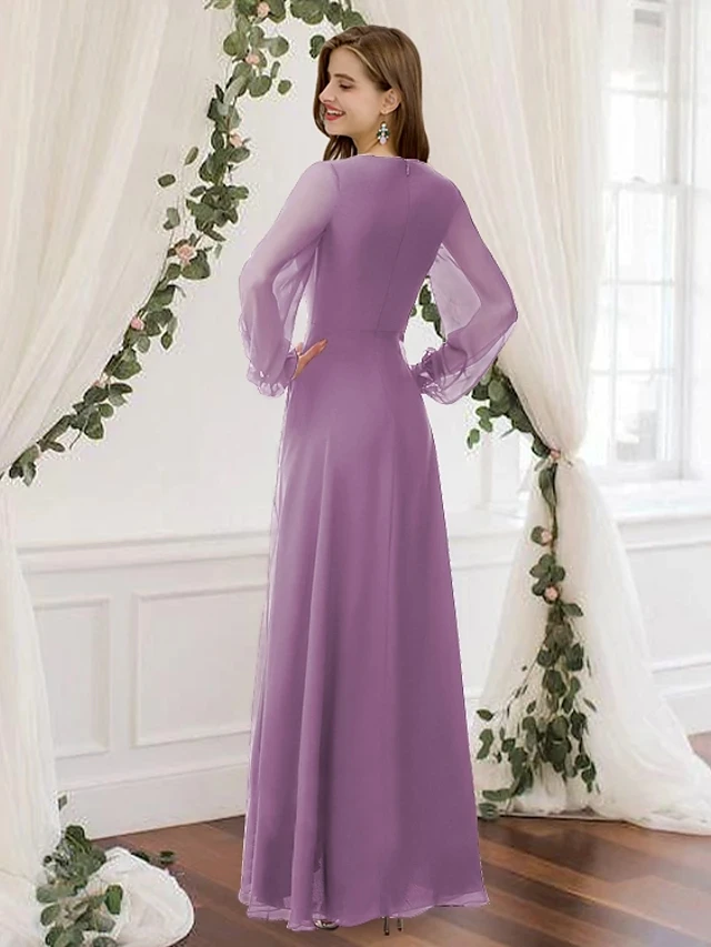 Vestidos De Noche asimétricos lilas simples, cuello en V, manga larga hasta el tobillo, vestido De Fiesta De graduación, 2024