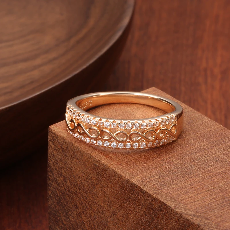 Kinel New 585 Rose Gold Color Ethnic Bride Rings for Women Hollow Pattern Natural Zircon Accessories Wedding Party Fine Jewelry