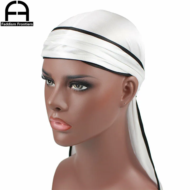 Unisex Männer Seidige Durag Schwarz Nähen Seide Durags Bandanas Für Männer Long Tail Doo Du Rag Wave Cap – Detail 6