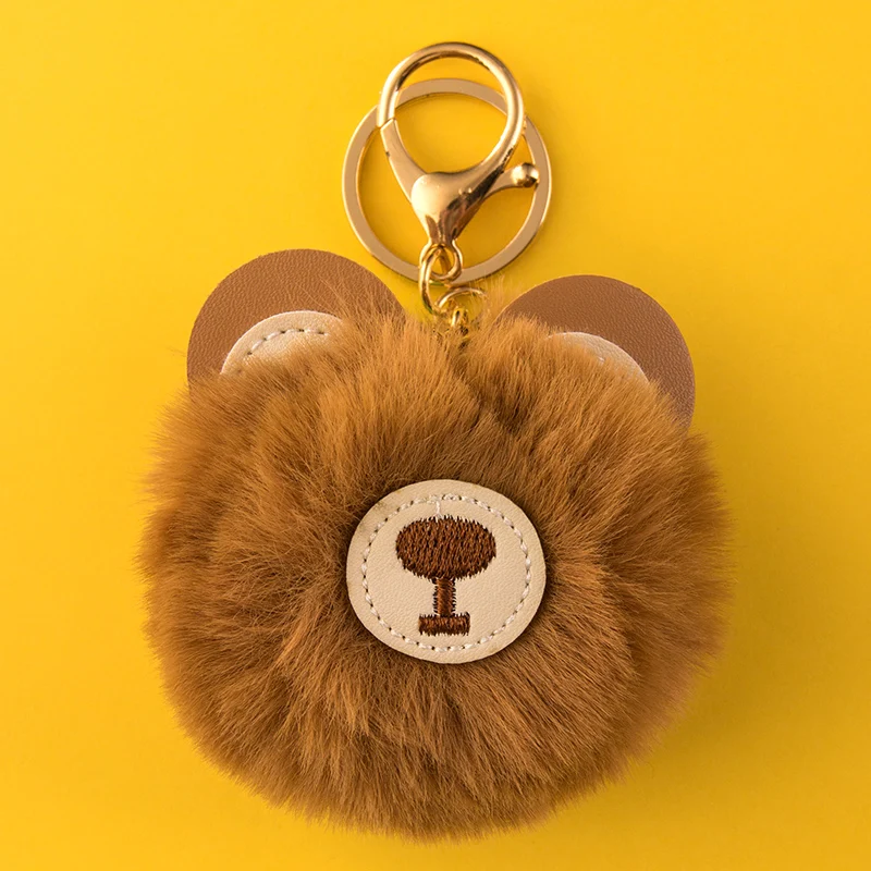 Kawaii Plush Bear Hairball Keychain Colorful Pendant Girl Boy Fluffy Fake Animal Fur Keyring Bag Car Lanyard Cute Gift Accessory