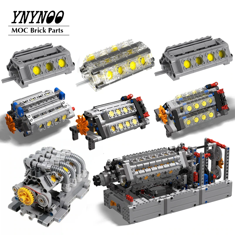 MOC Technical V8 16-Cylinder Engine Unit V6 V8 V12 W12 V16 W16 Engine Building Block Bricks Kits Model Parts Children DIY Toys