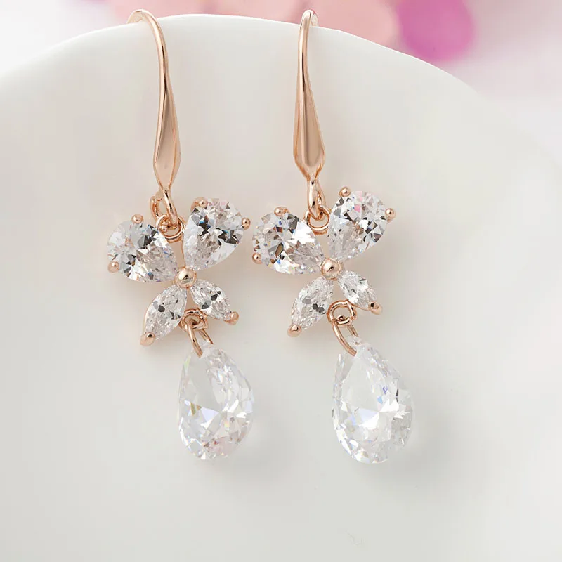 Floralbride Fashion Jewelry  Anti-allergic Simulated Pearls Hook Earrings Charm Drop Earrings Women Rose Gold Color Earrings