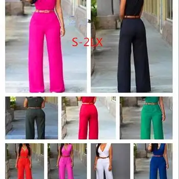 13 renk S-XXL kadın tulum yaz kolsuz v yaka uzun tulum zarif Rompers yay tulum ile PU bel kemeri