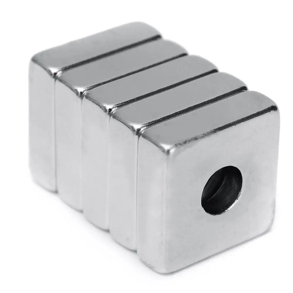 5Pcs 15x15x5mm N52 Square Hole Super Strong Blocks Rare Earth Neodymium Magnets For Acoustic field Electronics Electrical Field