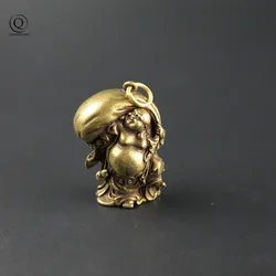 Vintage Brass Smiling Maitreya Buddha Figurines Keychain Pendant Jewelry Metal Copper Car Key Chain Ring Hanging DIY Accessories