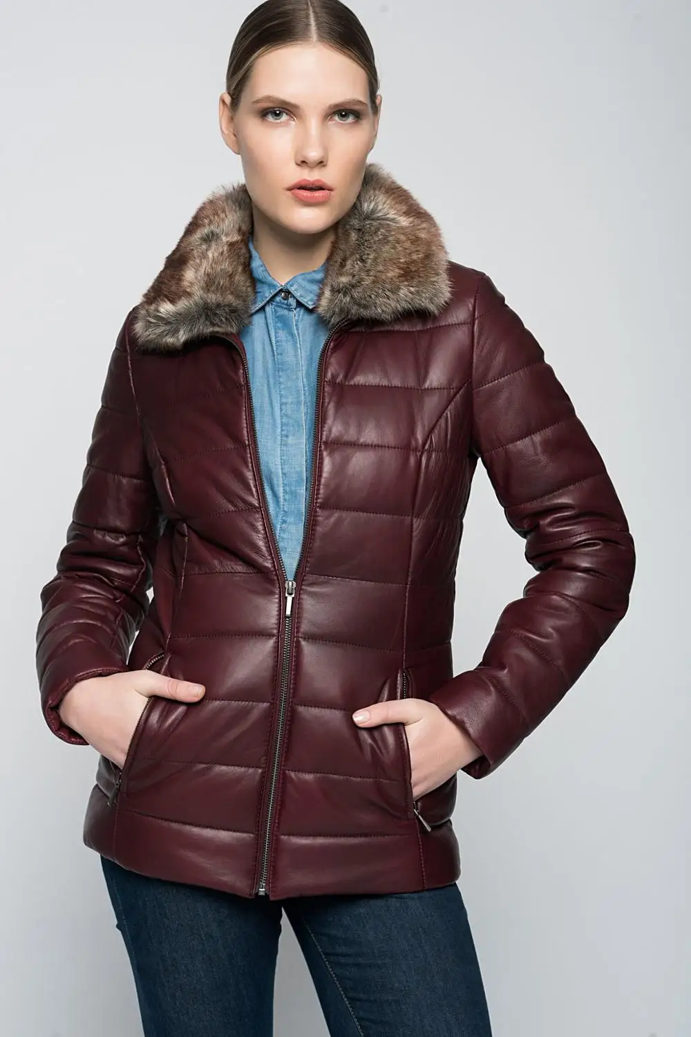 Echt schaffell Maroon echtes leder jacke neue winter mode, schnelle mode mode hause