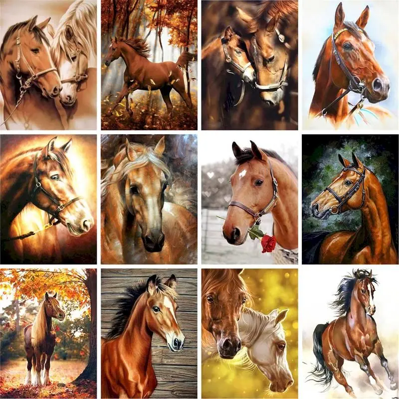 

GATYZTORY Diy Painting By Numbers Horse Animals Acrylic Paint On Canvas Drawing Coloring By Numbers For Diy Gift Wall Art pictur