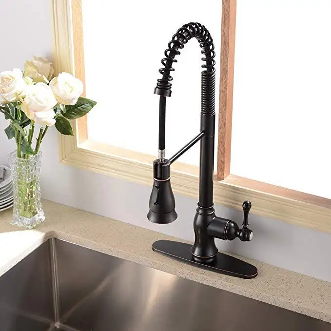 Kitchen Faucet with Pull Down Sprayer Oil Rubbed Bronze, Single Handle High Arc Pull Out Spray Head Kitchen Sink Faucet