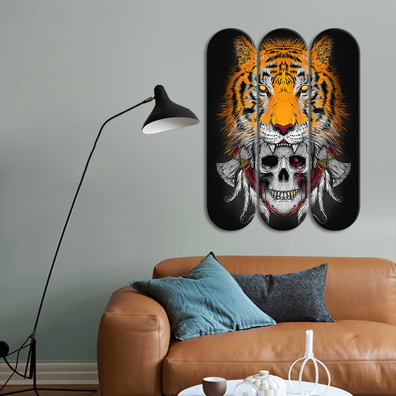 3pcs Skateboard Wall Mural Tiger Bloody Skate Deck Wood Plate for Bar Club Pub Game Coffee Room Wall Decor Friend Gift