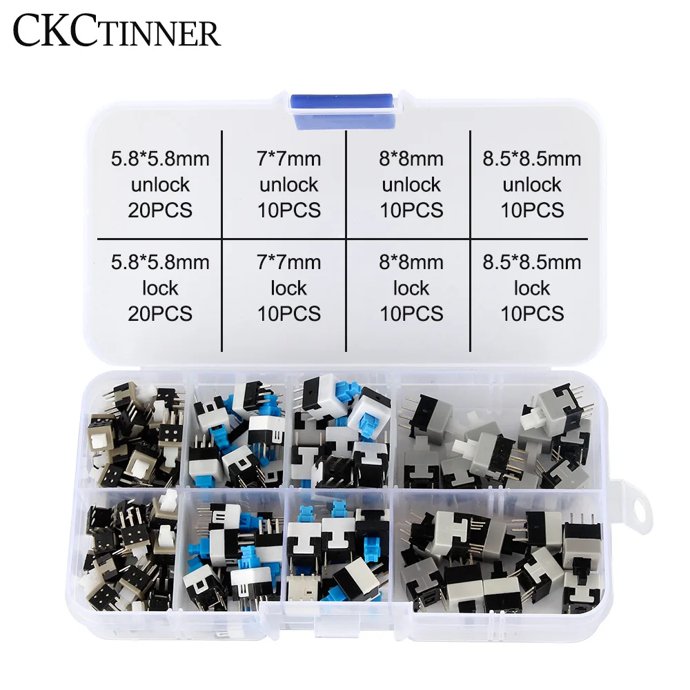 100PCS/LOT 5.8*5.8 7*7 8*8 8.5*8.5mm Self Locking Push Tactile Power Micro Switch Kit 6 Pin Button Switches Multimeter Switch