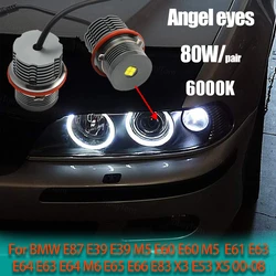 2 Stuks Heldere 80W Led Angel Eyes Marker Lampjes Lamp Voor Bmw E87 E39 M5 E60 E61 E63 e64 M6 E65 E66 E83 X3 E53 X5 2000-2008