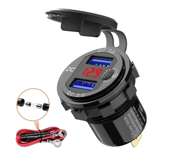 تهمة سريعة 3.0 36 واط سيارة شاحن USB مزدوج QC3.0 مقاوم للماء مع الفولتميتر التبديل ل 12 فولت/24 فولت دراجة نارية ATV قارب البحرية RV