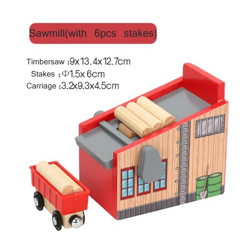 Sawmill Wooden Railway Tracks Scene Accessories Compatible for Biro Wood Train Track Rail Car Toys for Children Gifts