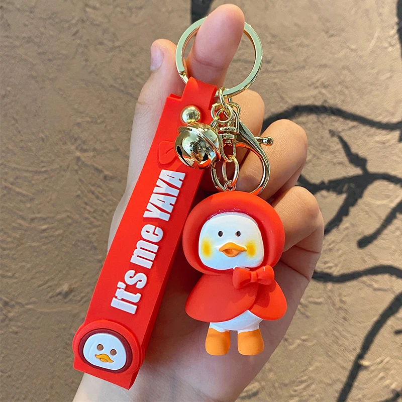 PVC Fairy Tale Duck Keychain Red Pink Yellow Puple Pendant Cute Bag Car Keyring Jewelry Lanyard Men Women Couple Accessory Gift