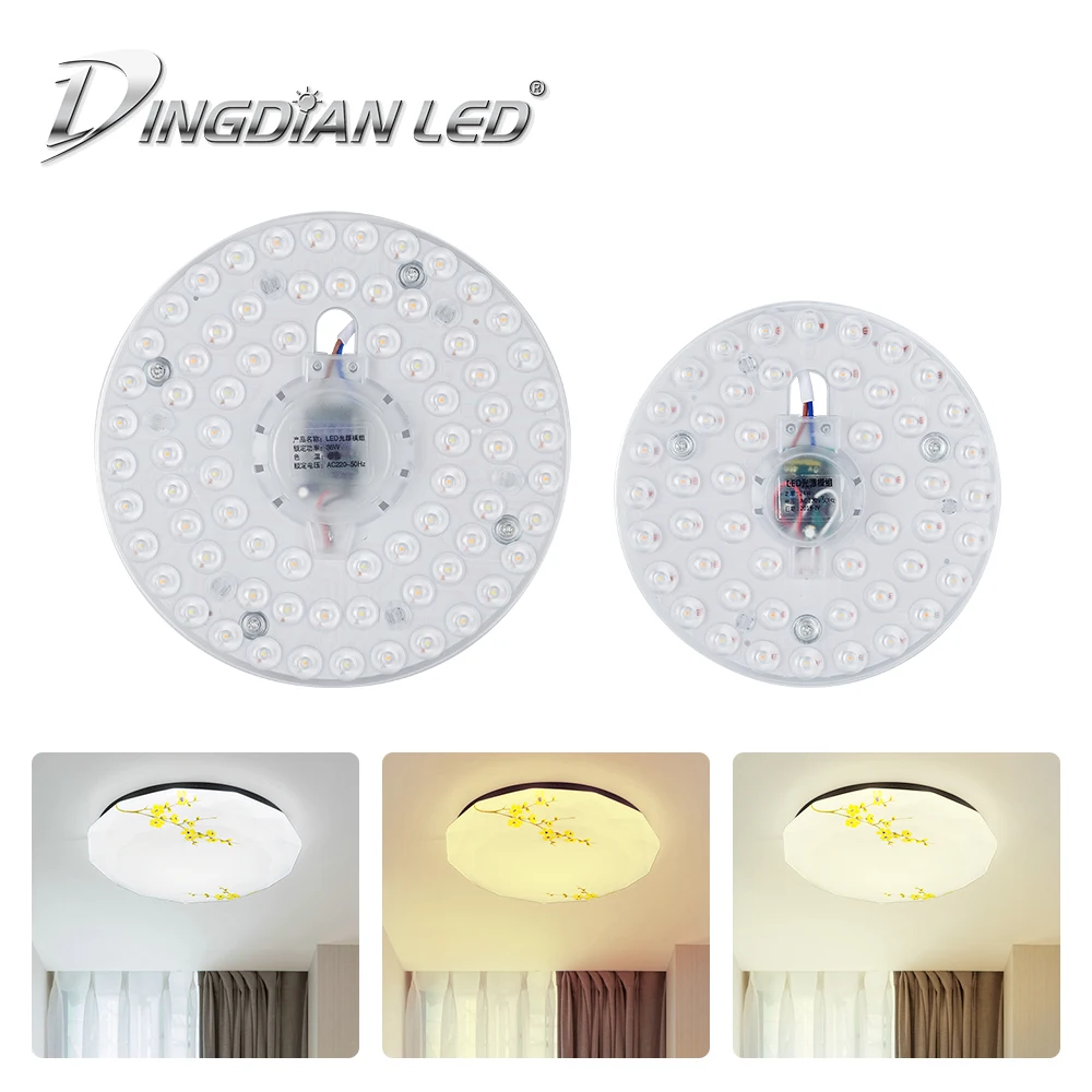 Lâmpada de led dimerizável, branca, quente, bicolor, regulável, 24w, 36w, ac v, luminária de teto redonda