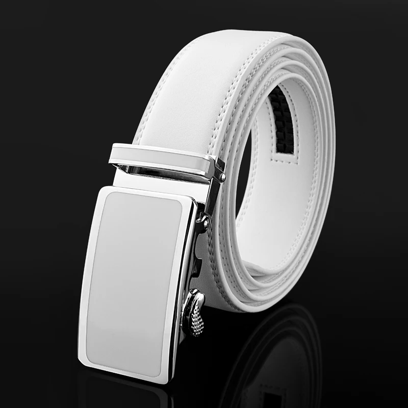 3.5cm Automatic Buckle belt men High Quality Waist Strap fashion genuine leather white Grain designer Waistband ceinture homme