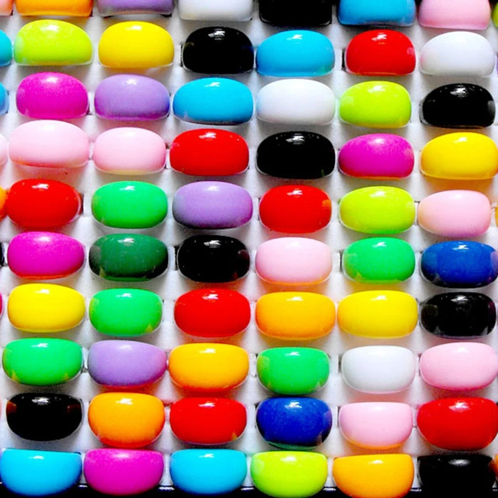 20Pcs/Lot Wholesale Solid Color Rings For Women Mix Lots Colourful Resin Chunky Fashion Round Finger Rings Jewelry Anel