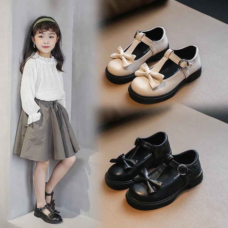 Spring Autumn Children Black Dress Shoes Student Leather Shoes For School Girls Princess Shoes Black Beige White 3 4 5 6 8 9-15T