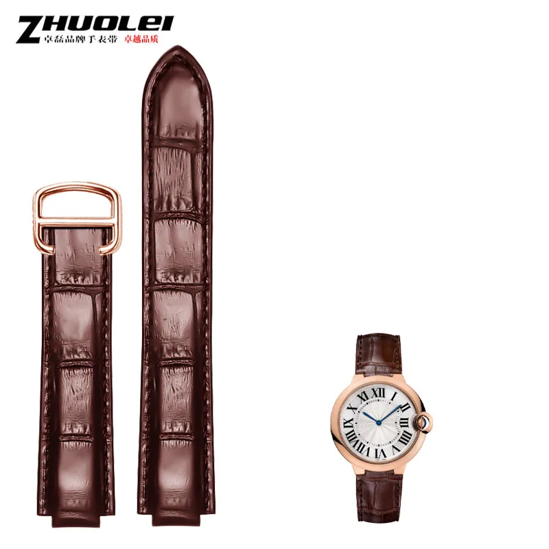 

High quality Crocodile skin watchband for Cartier Ballon Bleu wristband 20*12mm 18*11mm black brown men straps folding buckle