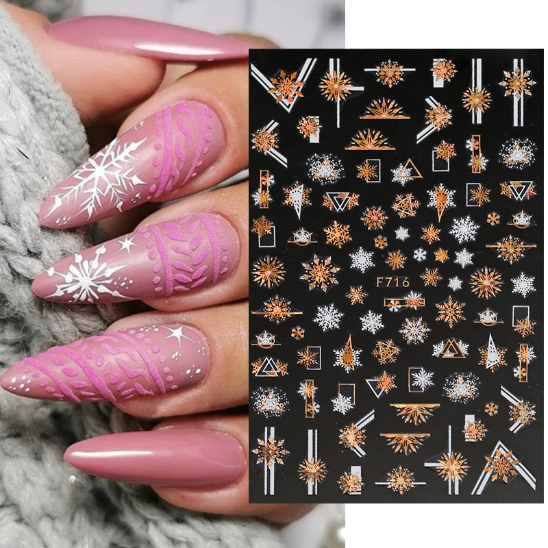 

Snowflake Stickers Nail 3D Christmas Designs Nail Foil Self Adhesive Snowflake Elk Decals Sliders Winter Manicure Decoration