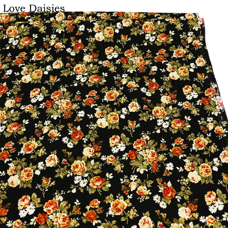 BLACK BROWN Yellow Orange Pink Red Rose Flower Floral 100% Cotton 21W Fine Corduroy soft Fabrics for DIY Dress Shirt Craft Decor