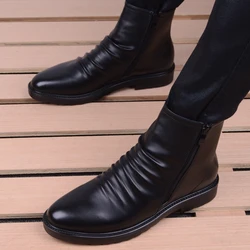 Italian Genuine Leather Men Boots Business Winter / Spring Zipper / Lace-up British High Boot Mens Cowhide Pointy Boots