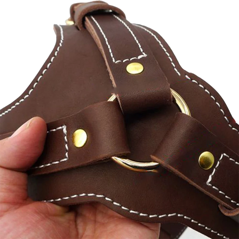 Brown Real Leather Large Dog Harness Vest Walking Training big Dog Harnesses Strap for German Shepherd Labrador Husky Dogs