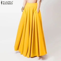 Fashion High Waist Maxi Skirts Women Spring Sundress ZANZEA 2023 Casual Elastic Waist Long Vestidos Female Solid Robe