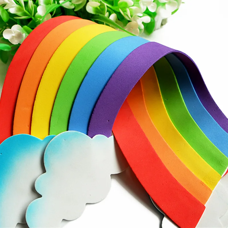 T-N DIY Sky Rainbow Cloud Sun Moon Handmade Wall Stickers Handwork EVA Foam for Kids Learning Educational Wall Decoration Toy