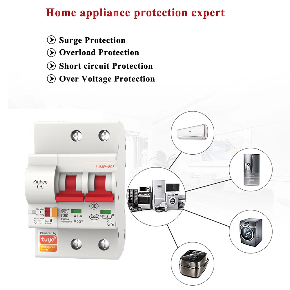 Imagem -04 - Disjuntor Inteligente Zigbee Interruptor Automático Sobrecarga Proteção Shortcircuit Compatível com Zigbee Mcb Alexa e Google 2p