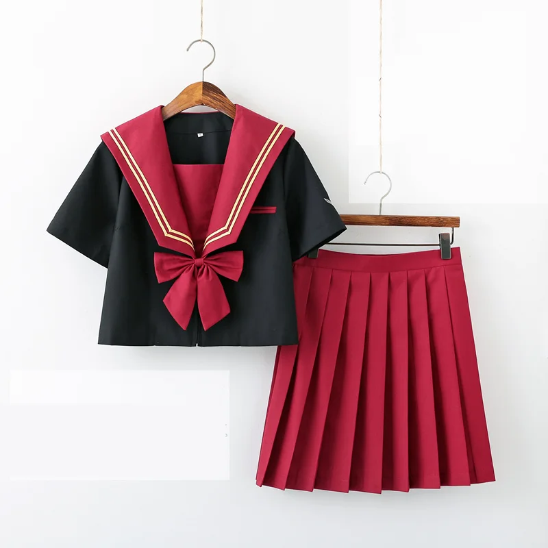 New 2020JK sailor suit female Japanese student soft girl middle suit embroidered bad uniform red long skirt