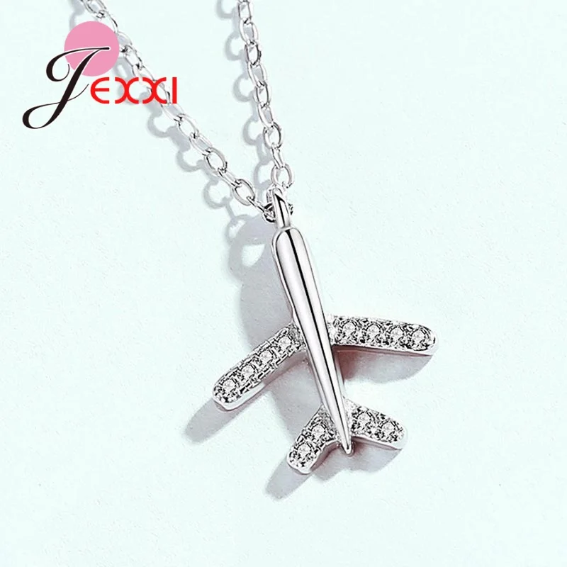 Real 925 Sterling Silver Needle Necklace Aircraft Airplane Plane Adjustable Bracelet Necklace Earring Ring Charm for Girl Woman