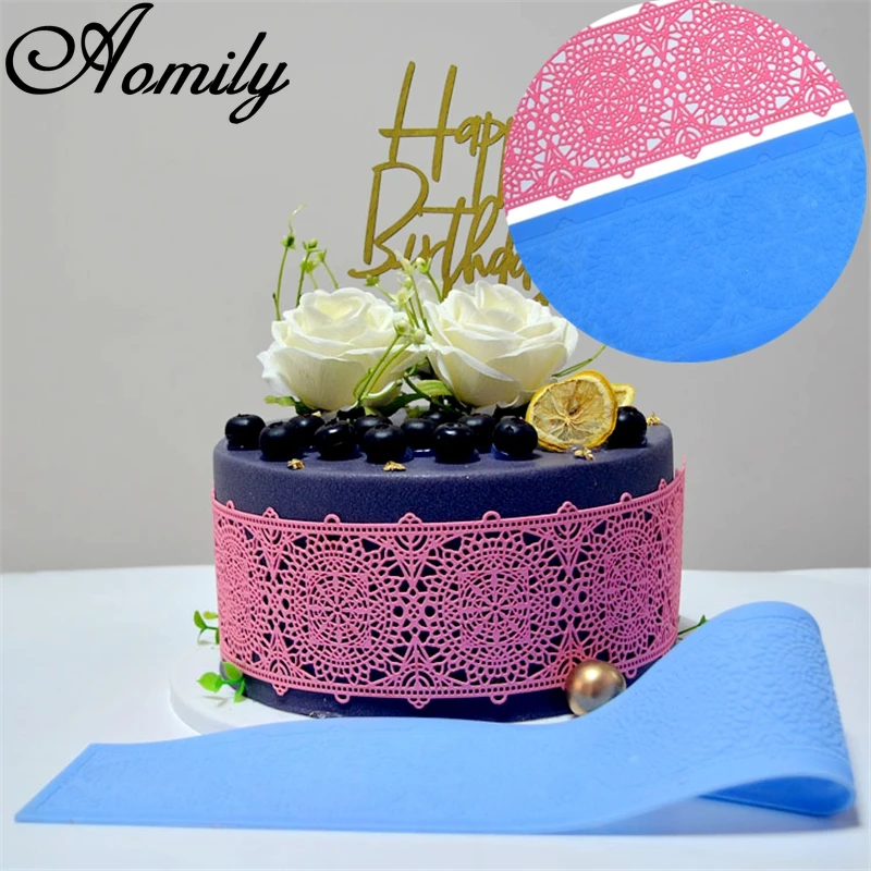 Aomily Geometry Lace Silicone Molds Wedding Cake Border Decoration Tool Fondant Cake 3D Mold Food Grade Mat Mould Baking Mould