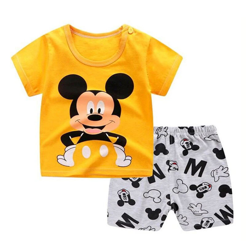 Brand Designer Cartoon Clothing Mickey Mouse Baby Boy Summer Clothes T-shirt+shorts Baby Girl Casual Clothing Sets