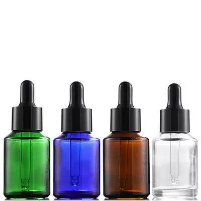 30ml Amber Clear Green Blue Custom logo clear Inclined shoulder glass dropper bottle for serum essential oil bottle with dropper