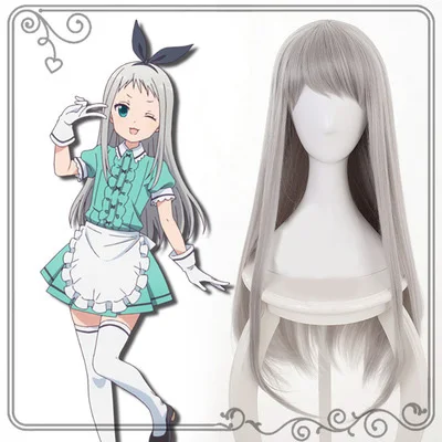 Anime Blend-Perruque Cosplay Synthétique Longue et Droite, Cheveux Gris Argent, Bonnet, Costume d'Halloween, Oke Zaki Hideri, Degré de Chaleur