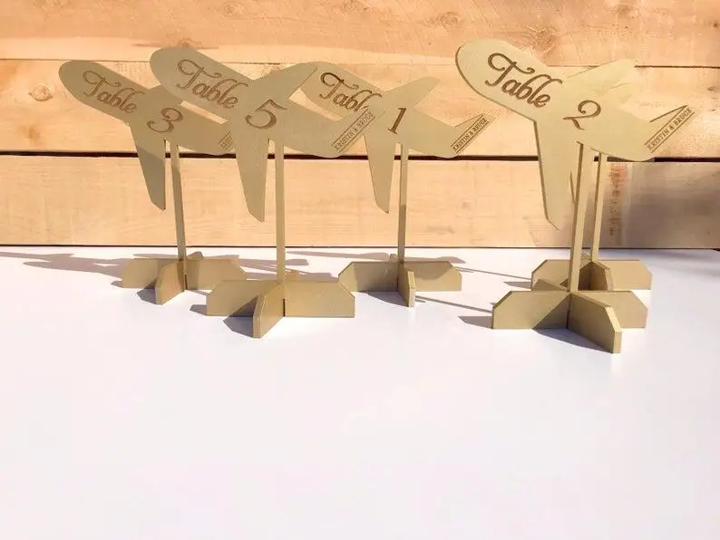 Rustic Wedding Wooden Airplane travel Table Numbers With Holder Set,Shower party  Number Sign,Personalized Elegant table number