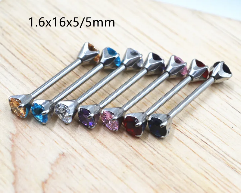 

50pcs Body Jewelry DIY Tongue/ Nipple Shield Ring Barbells Straight Bar 14G Two Sides Screw CZ Gems Body Piercing Jewelry