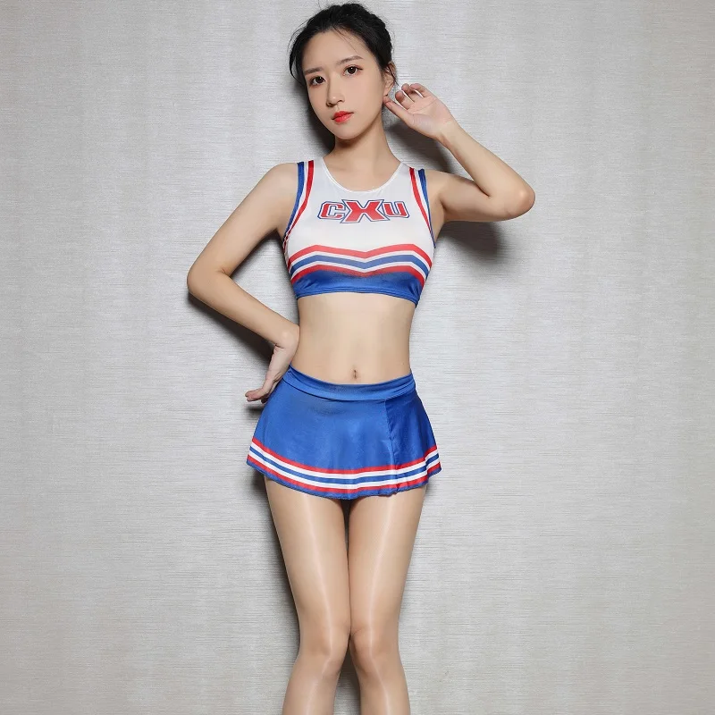 3PCS Sexy Cheerleader Erotic Uniform Cosplay Sleeveless Short Tank Top Low Waist A-Line Mini Skirt Cute Janpanese Sexy Lingerie